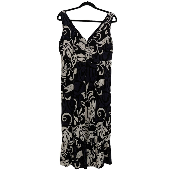 Vintage Hilo Hattie Womens Midi Dress Made in Hawaii Black White Size M Ruffle - Picture 3 of 11